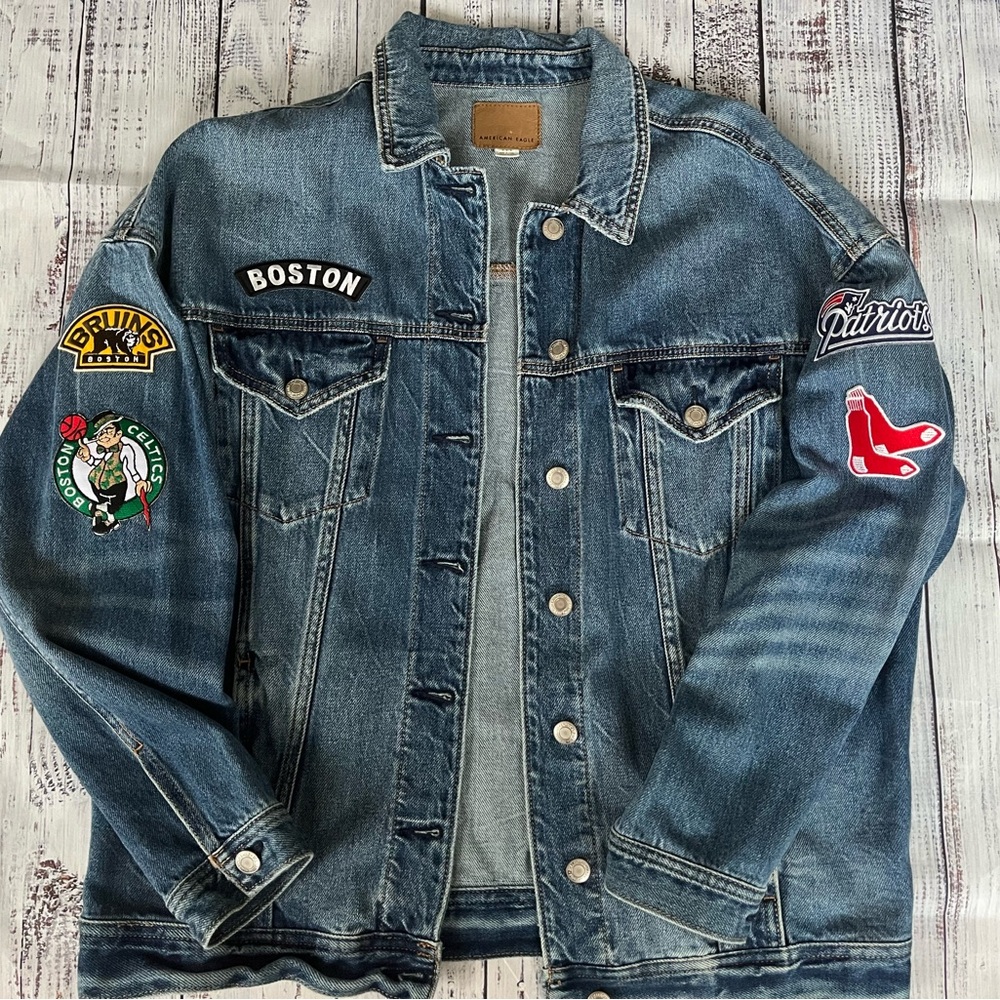American Eagle Denim Jacket unisex Boston team patches/patchwork custom made M